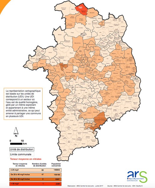 Teneur moyenne en nitrates des eaux distribues-Cher-2016