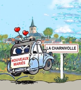 1-LaCharnivolle-nouveaux-mariés-2CV