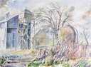 Jean-Louis Deaucourt. "Le silo de la Pinsonnerie". Aquarelle - 40 X 50.